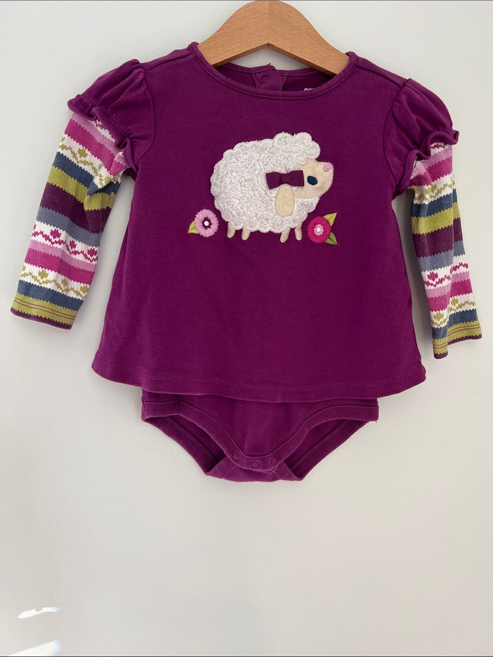 Gymboree | 100% Cotton Plum Lamb Applique Long Sleeve Top Bodysuit Size 12-18M